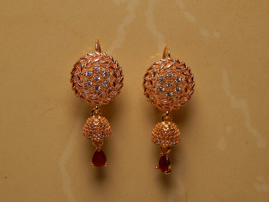 Diamond Cut Earrings, Crystal White & Red Stone , Earring