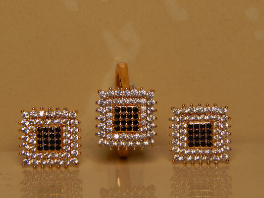 Adjustable Ring With Tops, Diamond Cut Black & White Crystal Stone, Upto 50 OFF