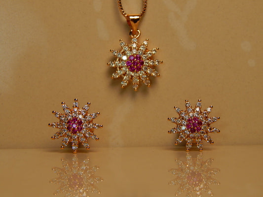 Beautiful Design, Gold Plated Crystal Stones, Pendant Set for Girls/Women